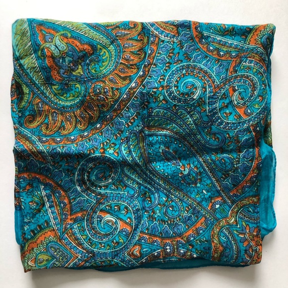 VINTAGE Blue Abstract Floral Silk Scarf